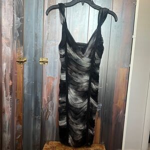 BCBGMaxazria Black and Gray Bodycon Midi Dress